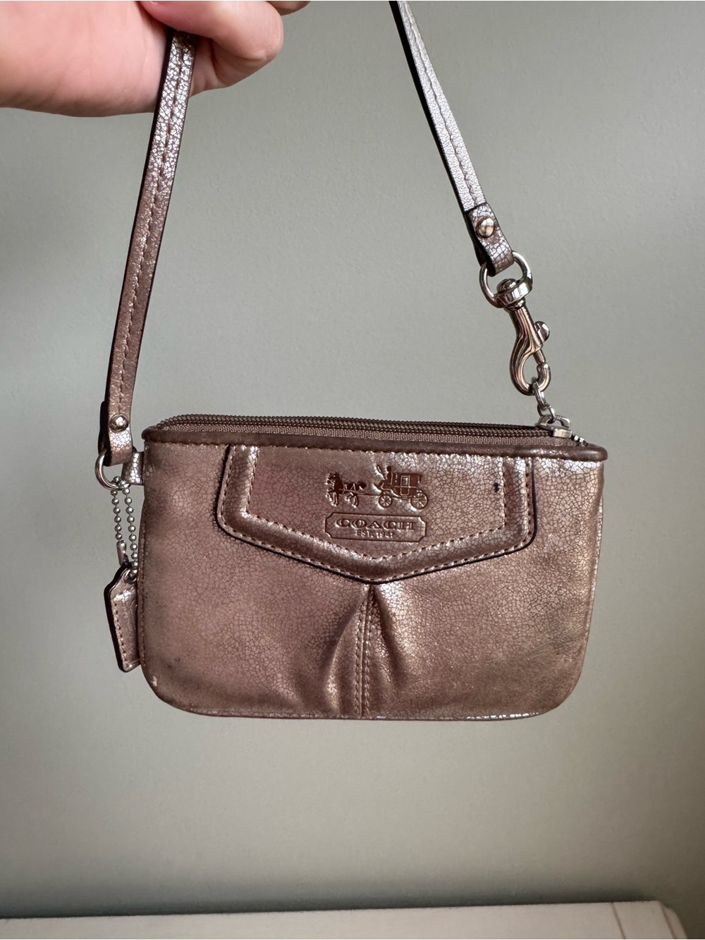 Coach Metallic Bronze Leather Wristlet Clutch